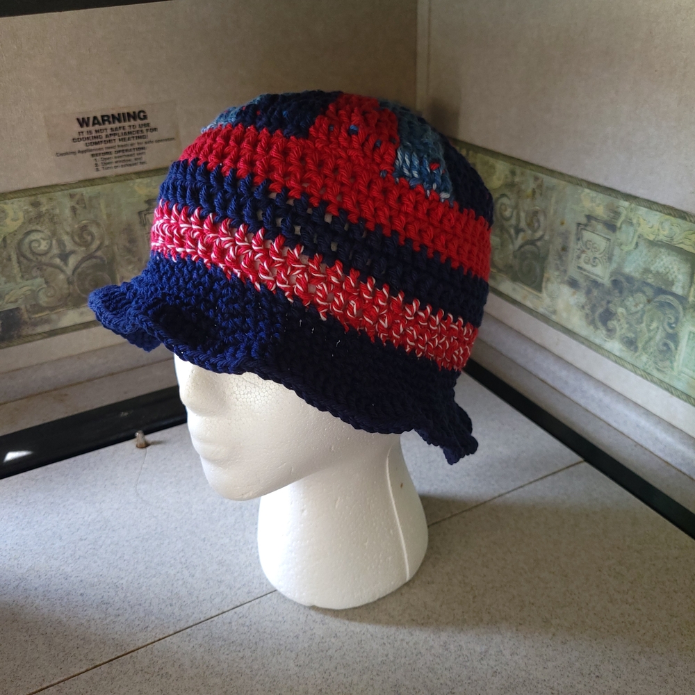 Handmade Navy and Red Kids Crochet Hat